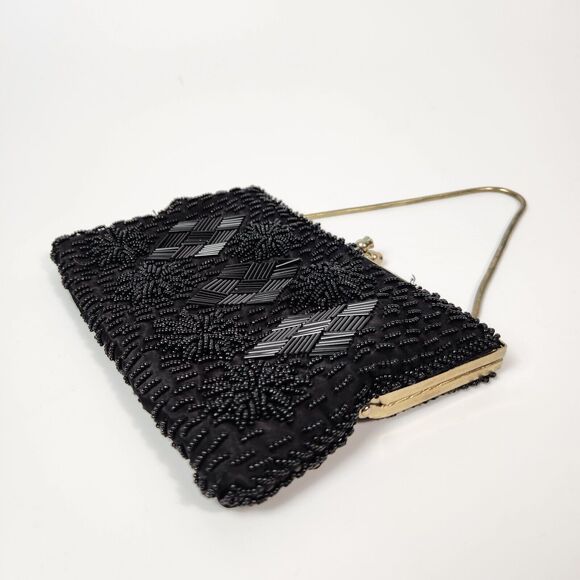 VTG Black Small Beaded Purse Womens Handbag 1920s Flapper Gir Made In‎ Hong Kong - Picture 14 of 16